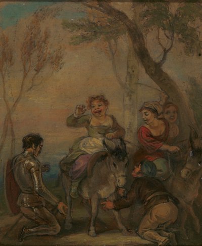 Ilustración para Don Quijote (con figuras sobre un burro) de Robert Smirke