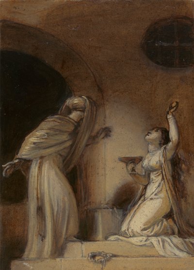 Ilustración para un romance oriental, posiblemente "Las mil y una noches", con una figura femenina arrodillada a la derecha) de Robert Smirke