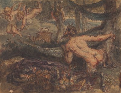 Pan, Espiando, Desde Detrás de un Árbol, a Putti, Disparando Flechas de Robert Smirke