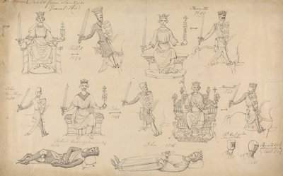 Estudios de figuras y sellos de la historia genealógica de Sandfords de Robert Smirke