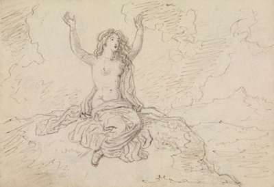 Estudio de una mujer semidesnuda, sentada, con los brazos levantados sobre la cabeza de Robert Smirke