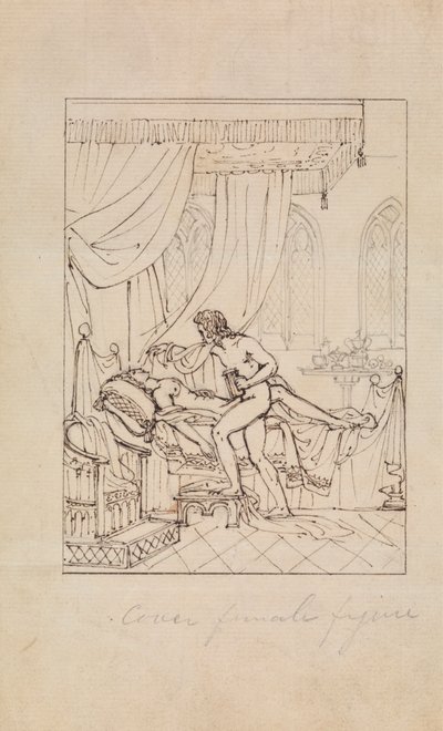 Estudio de una mujer durmiendo en su habitación y un hombre de pie sobre su cama de Robert Smirke