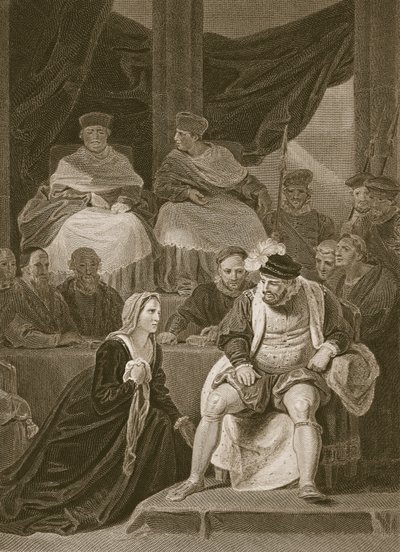 Juicio del matrimonio de Enrique VIII, grabado por T. Holloway, ilustración de 
