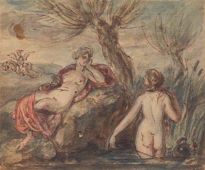 Dos mujeres disfrutan junto a un arroyo de Robert Smirke