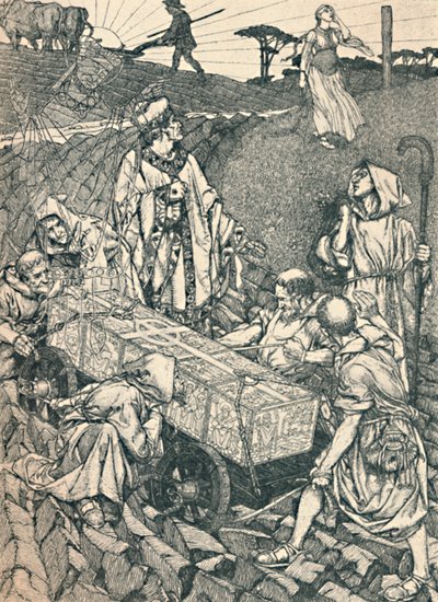 La leyenda de San Cuthbert, dibujo a pluma, 1891-1920 de Robert Spencer