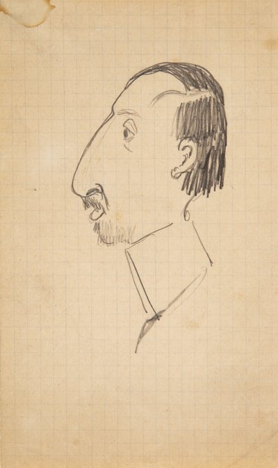 Caricatura de Karl Isakson, perfil hacia la izquierda de Robert Storm Petersen