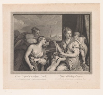 Venus hace een blinddoek om bij Cupido Venus eligiendo los ojos de Cupido. Venus cegando a Cupido (título sobre el objeto) de Robert Strange