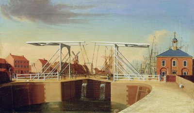 Vista este del puente y del nuevo muelle de Kingston upon Hull (óleo sobre lienzo) de Robert Thew