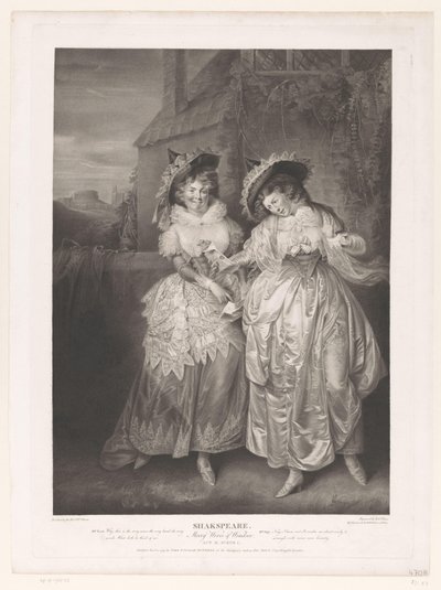 Sra. Ford y Sra. Page con la carta de amor de John Falstaff Shakespeare, las alegres comadres de Windsor (título sobre el objeto) Impresiones de pinturas de la Galería Shakespeare de Boydell (título de la serie) Galería Shakespeare (título de la serie sobr de Robert Thew