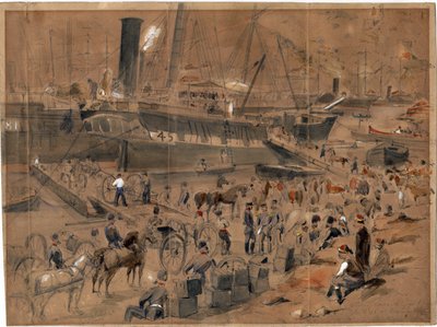El embarque de la artillería a bordo del Argo, en Balaclava, mayo 1856 de Robert Thomas Landells