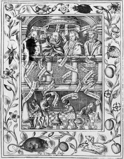 Grandes alquimistas inspiran trabajo en el laboratorio de Theatrum Chemicum Britannicum, 1652 de Robert Vaughan