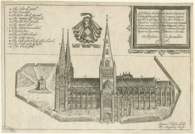 Catedral de Lichfield - Vista Sur: grabado en placa de cobre, s.f. [siglo XVII] de Robert Vaughan