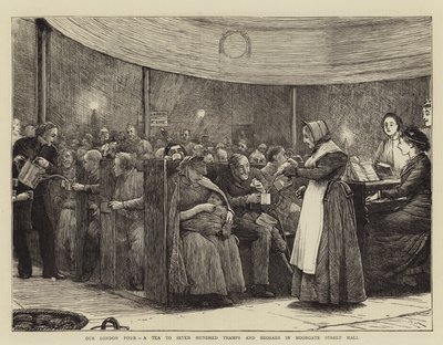 Nuestros pobres de Londres, un té para setecientos vagabundos y mendigos en el salón de Moorgate Street de Robert Walker Macbeth