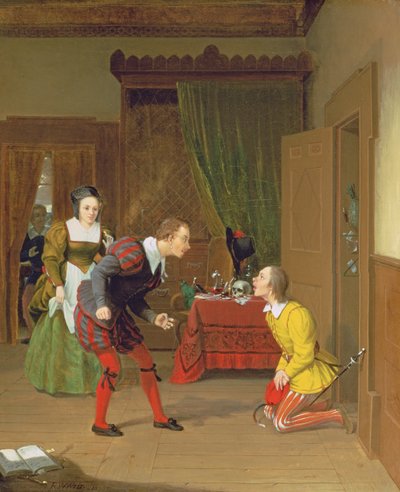 Dr. Caius, Simple y Dame Quickly, escena de Las alegres comadres de Windsor, 1830 de Robert Walter Weir