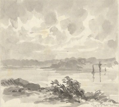 Paisaje - Vista de un lago y colinas de Robert Walter Weir