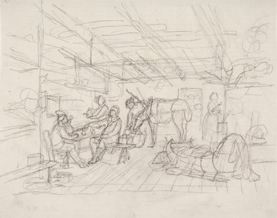 Boceto interior con un retrato del comerciante Julin de Robert Wilhelm Ekman