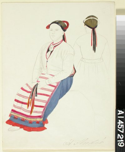 Campesina sentada de St Andre y una vista posterior de la misma mujer de Robert Wilhelm Ekman