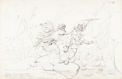 Muerte de una mascota ; Dibujo original para la serie "Kalewala, Fink National-dikt, framställd i teckningar af R.W.Ekman" de Robert Wilhelm Ekman