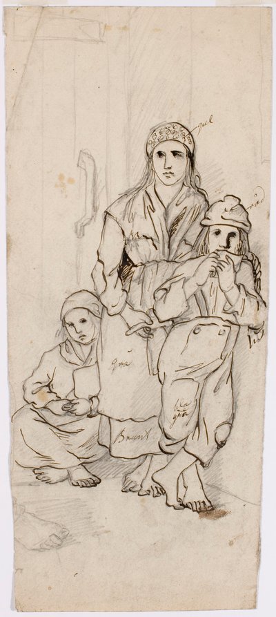 Mujer, niño y niña en traje popular de Robert Wilhelm Ekman