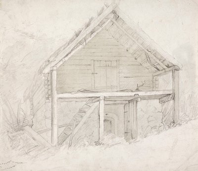 El final de un dormitorio con techo de paja y suelo de piedra de Robert Wilhelm Ekman