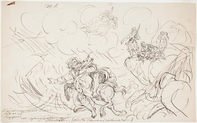 El tiroteo de Väinämöinen, boceto para una serie de dibujos sobre el Kalevala de Robert Wilhelm Ekman