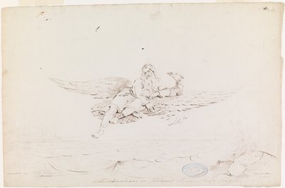 Väinämöinen llevado por un águila ; Dibujo original para "Kalewala, poema nacional finlandés, presentado en dibujos por R.W.Ekman" de Robert Wilhelm Ekman