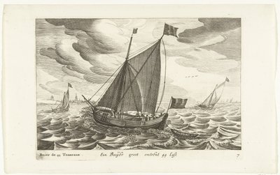 Boeiers Een Boeijer groot sobre 44 Last / Boïer de 44 Tonneaux (título sobre objeto) Hollandse scheepstypen, 1627 (título de la serie) Varios barcos Don ton se sert dans les Unies Provincias / Iconos de varios barcos holandeses cuyo uso es principalmente e de Robert de Baudous (possibly)
