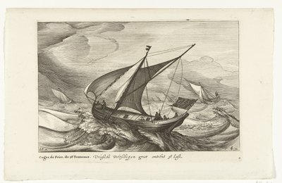 transbordadores de Frisia Vriesche Ferry barcos grandes sobre 38 Last / Cague de Frise. Los 38 Tonneaux (título sobre objeto) Tipos de barcos holandeses, 1627 (título de la serie) Diverse Navires Don ton se sert dans les Provinces Unies / Icones Variarum N de Robert de Baudous (possibly)