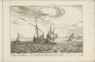 Wijdschip de lichter Een Wyt-schip ofte Lichter groot about 30 Last / Lichter de 30 Tonneaux (título sobre el objeto) Diversos barcos no se dan en las provincias unidas de Robert de Baudous (possibly)