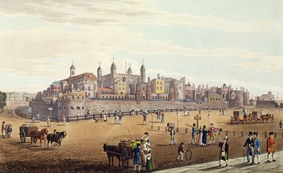 Vista de la Torre de Londres y la Casa de la Moneda, pub. por Colnaghi und Co, 1821 de Robert the Elder and Younger Havell