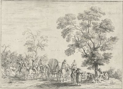 Vagón cubierto escoltado por jinetes de Robert van den Hoecke