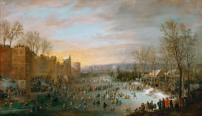 Patinaje sobre el Stadtgraben en Bruselas de Robert van den Hoecke