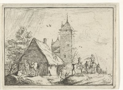 Jinetes en una torre Paisajes con campamentos (título de serie) de Robert van den Hoecke