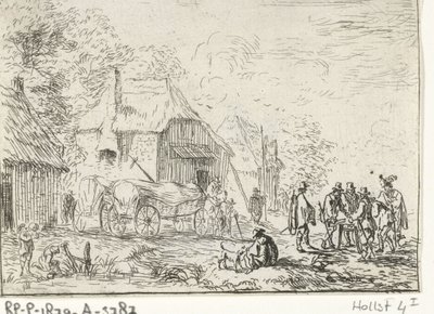 Soldados en dos carros Paisajes con campamentos (título de serie) de Robert van den Hoecke