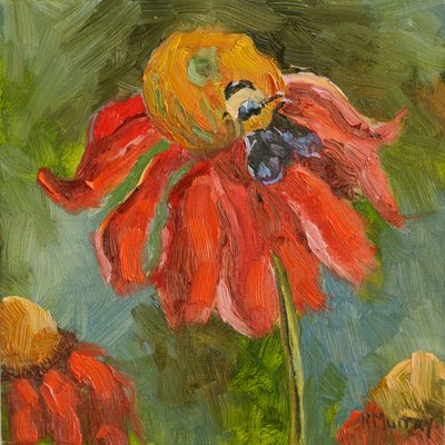 Kismet Coneflower, 2023 (óleo sobre panel) de Roberta Murray