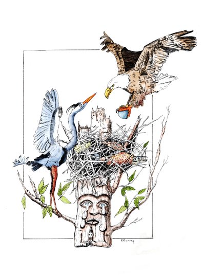 Totem Thief, 2019 (tinta y aguada sobre papel) de Roberta Murray