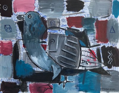 Cuentos de palomas, c.2022 (acrílico sobre papel) de Roberto Munguia