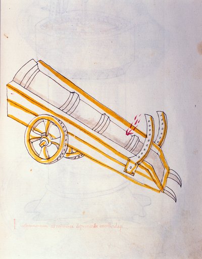 Arte de la guerra: estudio sobre maquinaria militar. Canon en su reloj, ilustración de 