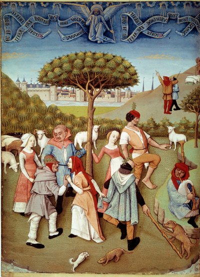 Danza campestre La anunciación a los pastores. Miniatura tomada del 