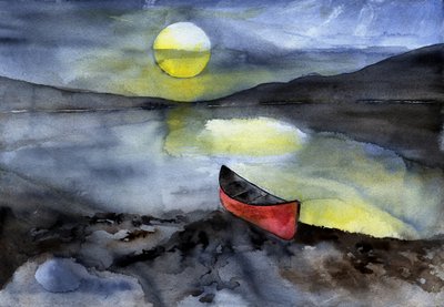 Una canoa roja a la luz de la luna de RodMacIver