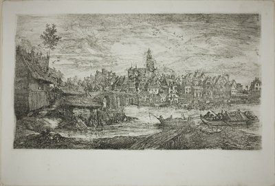 Ciudad con puente de piedra de Rodolphe Bresdin