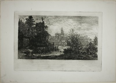 Ciudad con Puente de Piedra de Rodolphe Bresdin
