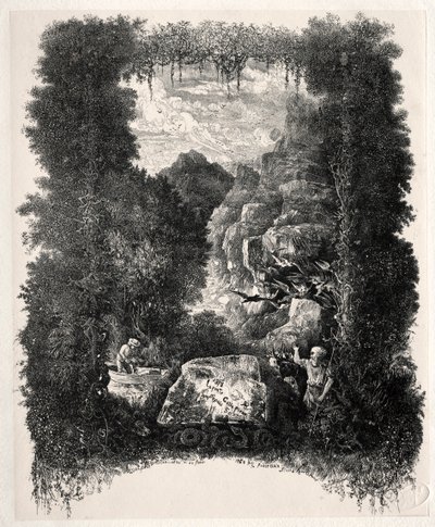 Primer frontispicio para Fábulas y Cuentos de Hadas por Thierry-Faletans, 1868 de Rodolphe Bresdin