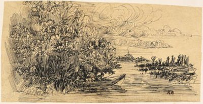 Cazadores en emboscada en un bote de Rodolphe Bresdin