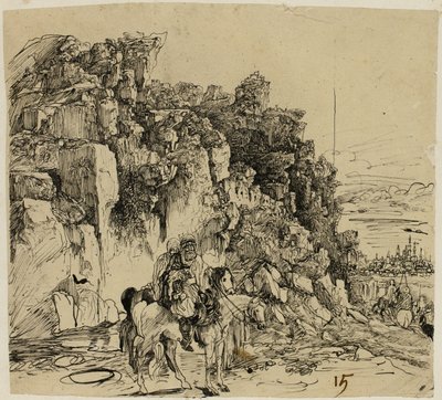 Paisaje montañoso con jinetes de Rodolphe Bresdin