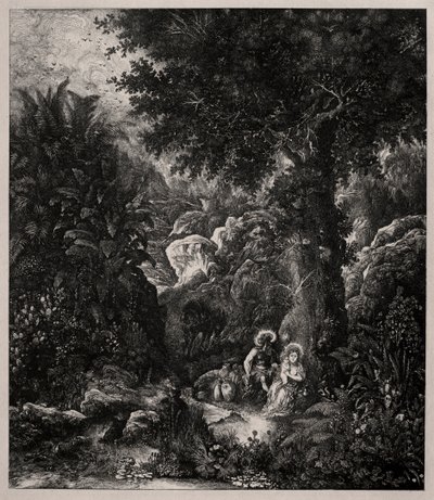 Descanso en la huida a Egipto con un burro ensillado, 1871 de Rodolphe Bresdin