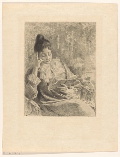 Mujer lectora en una silla de Rodolphe Piguet