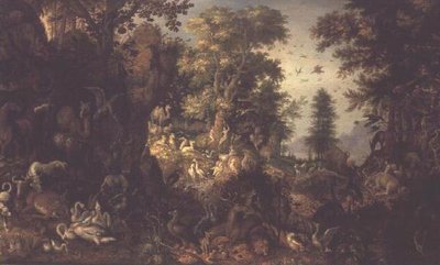 Adán y Eva en el Jardín del Edén de Roelandt Jacobsz. Savery