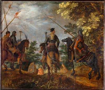 Jinetes polacos marchan a través de un bosque ... de Roelandt Jacobsz. Savery
