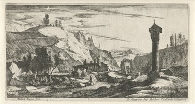 paisaje montañoso con columna Paisajes tiroleses (título de la serie) de Roelant Roghman